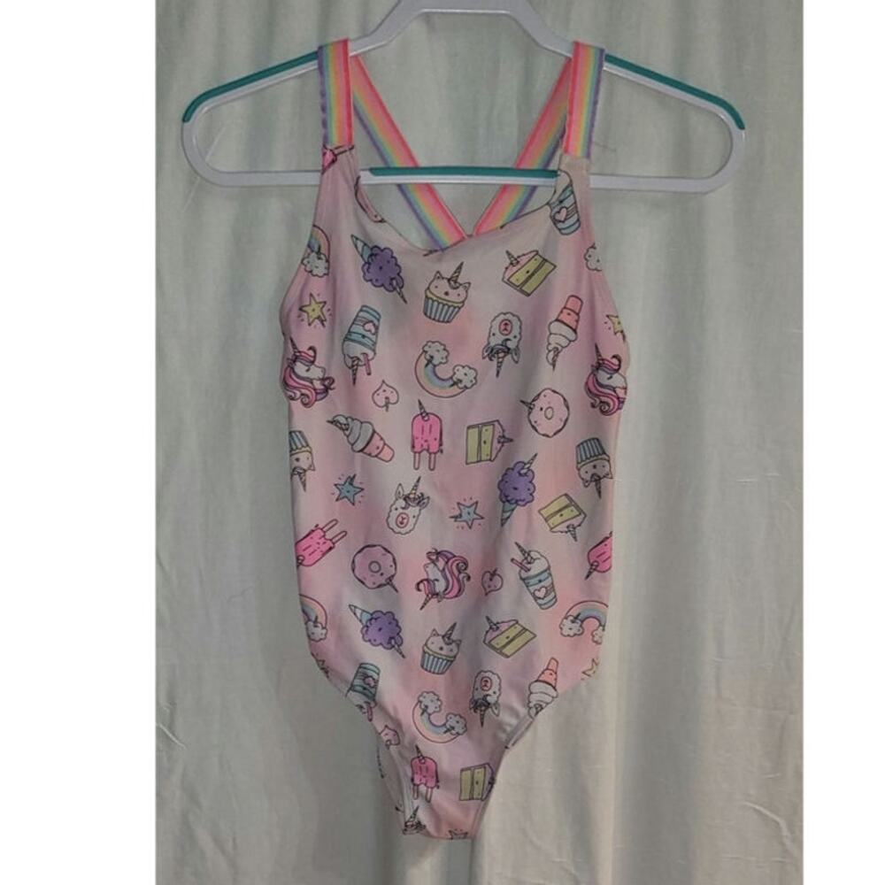 Girls Unicorn Dessert Print One Piece Swimsuit Pinkblossom Size XL